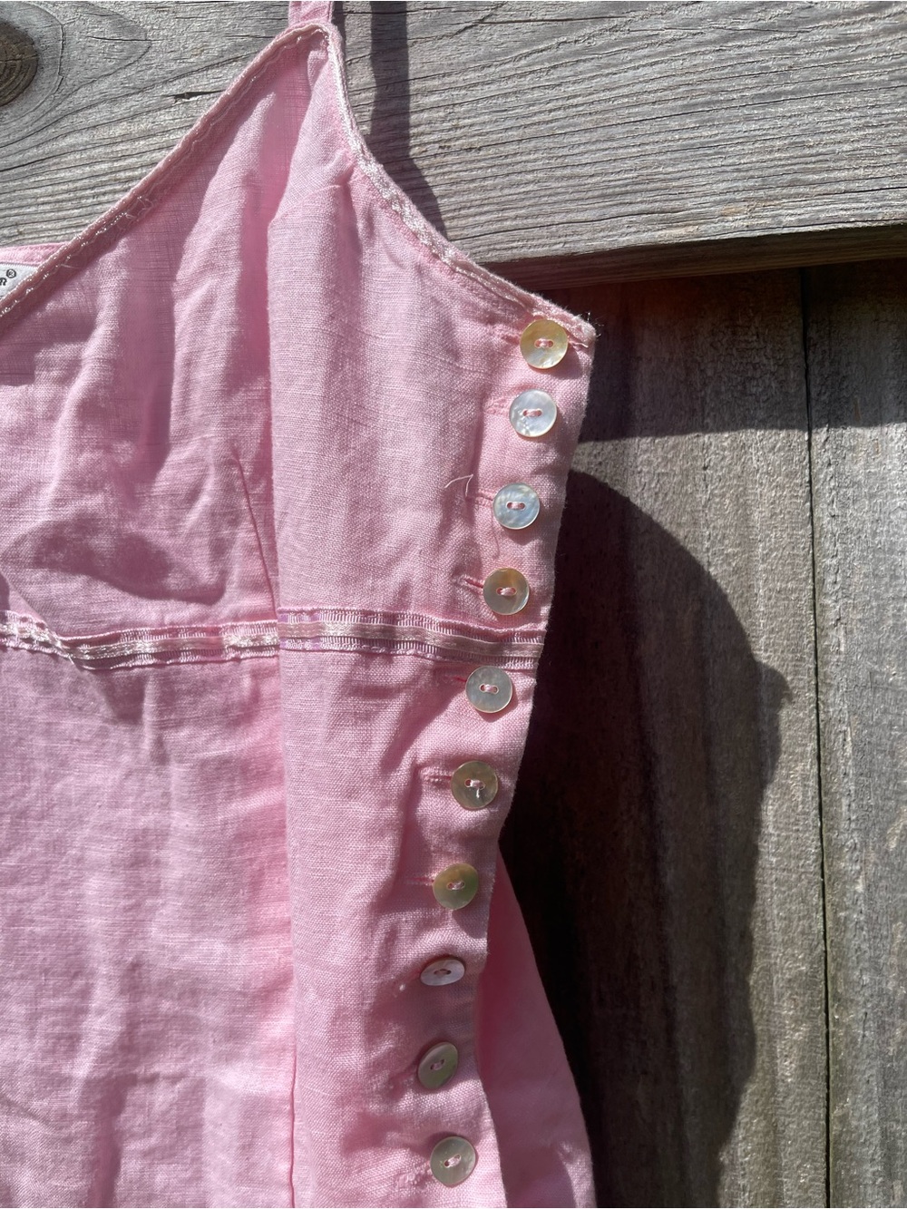 Light Pink Embroidered Irish Linen Cami Top by Richard Malcolm Sz L - Picture 3 of 10